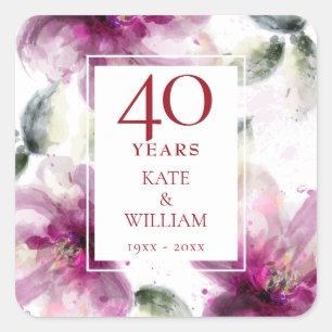 Lilies Floral 40th Ruby Wedding Anniversary Square Sticker