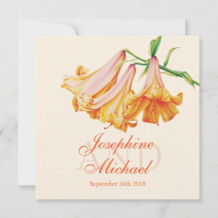 Lilies flower art painting square wedding invite