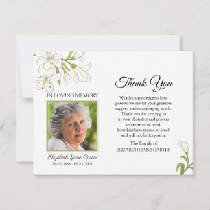 Lilies Funeral Thank You Photo Note Card white