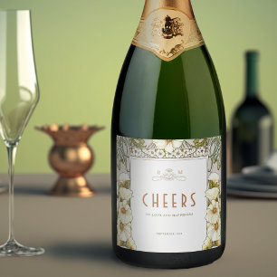 Lilies Green and Gold Vintage Art Nouveau Mucha Ch Sparkling Wine Label