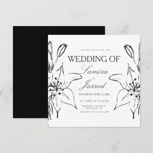 Lilies Line Art Ink Sketch Wedding (Front/Back)