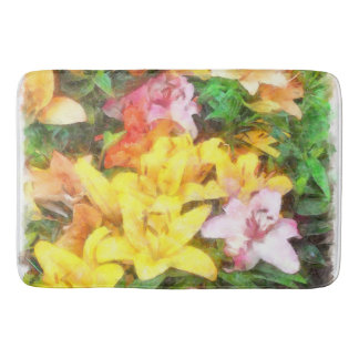 Lilies Love and Light Watercolor Bath Mat