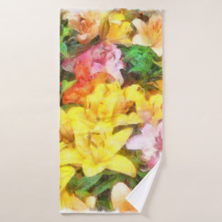 Lilies Love and Light Watercolor Bath Towel