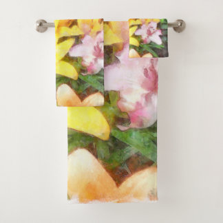 Lilies Love and Light Watercolor Bath Towel Set