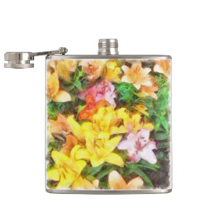 Lilies Love and Light Watercolor Hip Flask