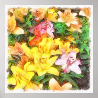 Lilies Love and Light Watercolor Poster
