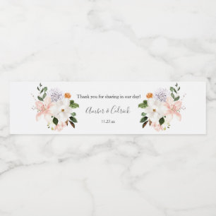 Lilies, Magnolias, Roses Floral Wedding Water Bottle Label