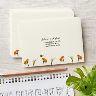 Lilies, Marigolds, Butterfly Mexican Wedding RSVP Envelope