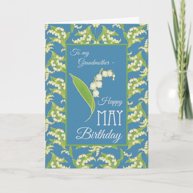 Lilies May Birthday Card, Blue: Grandmother Card (Front)