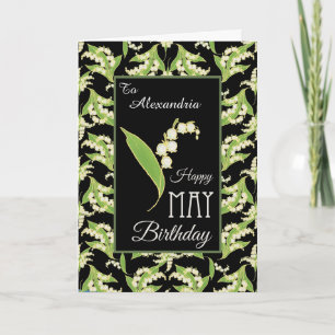 Lilies May Birthday Card to Personalise, Black