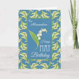 Lilies May Birthday Card to Personalise, Blue