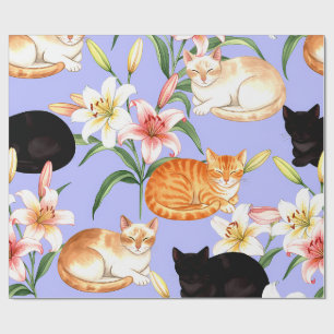 Lilies & Naps – Resting Cats in Bloom Wrapping Paper