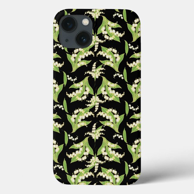 Lilies-of-the-Valley Floral Pattern on Black Case-Mate iPhone Case (Back)