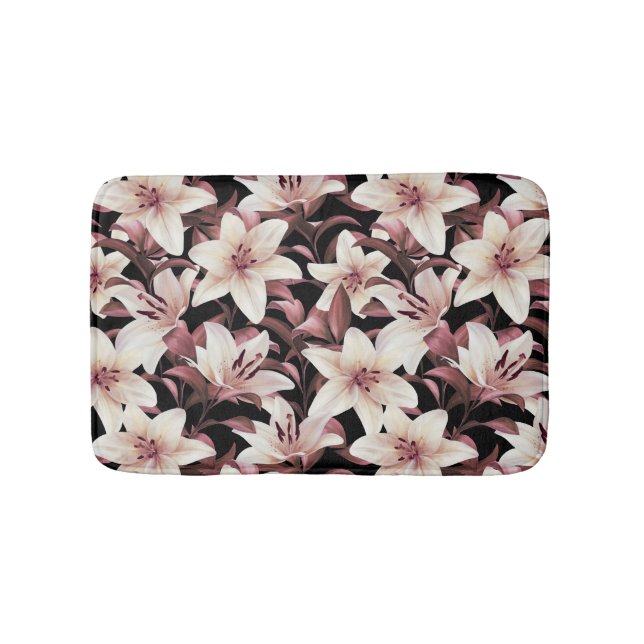 Lilies on black bath mat (Front)