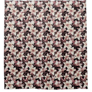 Lilies on black shower curtain