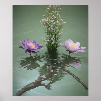 Lilies on Pond Poster