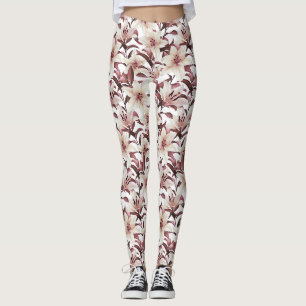 Lilies on white. Floral pattern Leggings