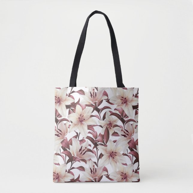 Lilies on white. Floral pattern Tote Bag (Front)