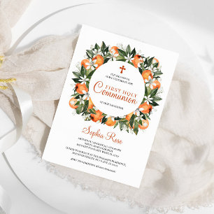 Lilies & Orange Floral First Holy Communion Invitation