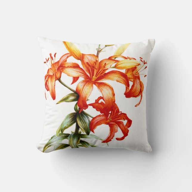Lilies orange white fine art throw pillow (Front)