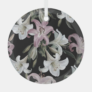 Lilies, pink white, floral pattern. glass tree decoration