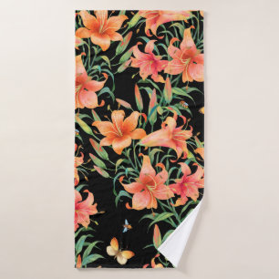 Lilies seamless background pattern. bath towel