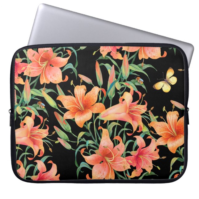 Lilies seamless background pattern.  laptop sleeve (Front)