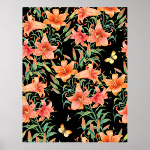 Lilies seamless background pattern.  poster