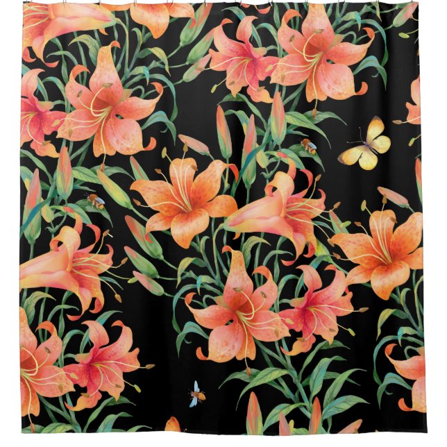Lilies seamless background pattern.  shower curtain (Front)