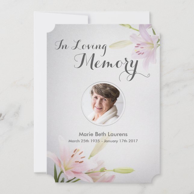 Lilies Sympathy Memorial Thank You Card with Photo (Front)