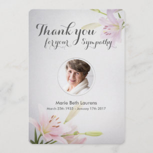 Lilies Sympathy Memorial Thank You Card with Photo