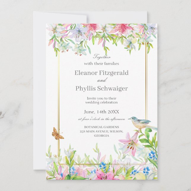 Lilies Watercolor Wedding Invitation (Front)