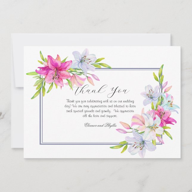  Lilies Watercolor Wedding Thank You Card (Front)