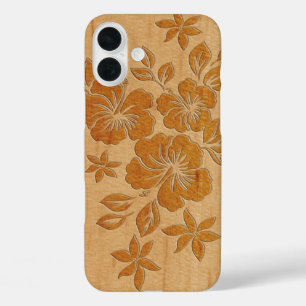 Lilikoi Hibiscus Hawaiian Faux Wood Maple iPhone 16 Plus Case
