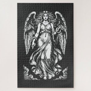 Lilith Fallen Angel with Flowing Robes and snake Jigsaw Puzzle