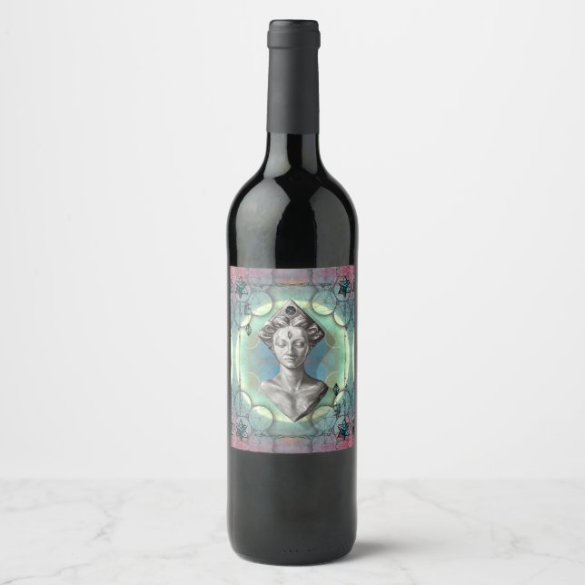 Lilith  fantasy goddess sacred geometry fineart wine label (Front)