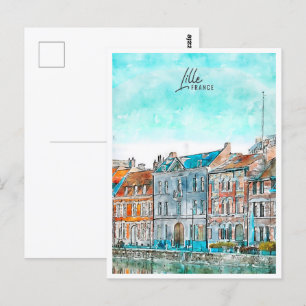 Lille Franc Travel Place Watercolor Postcard