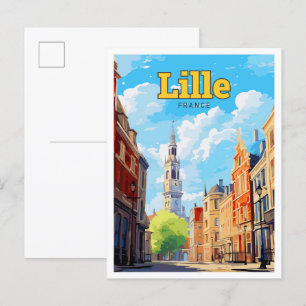 Lille France Travel Art Vintage Illustration Postcard