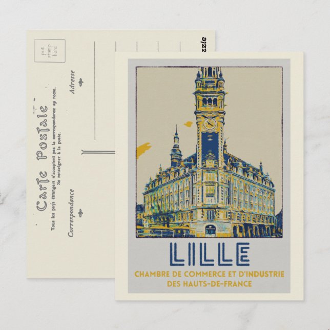 Lille iconic building illustration France Postcard (Front/Back)