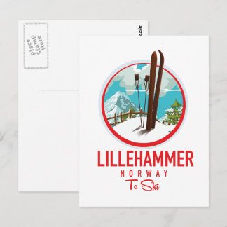 Lillehammer Norway Ski logo Postcard