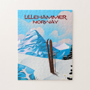 Lillehammer Norway Ski poster. Jigsaw Puzzle