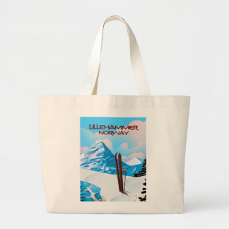 Lillehammer Norway Ski poster. Large Tote Bag
