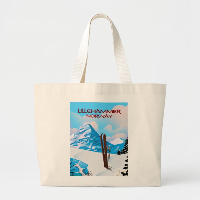 Lillehammer Norway Ski poster. Large Tote Bag (Front)