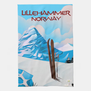 Lillehammer Norway Ski poster. Tea Towel