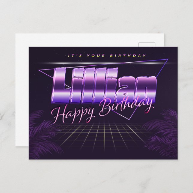 Lillian Name First name purple postcard birthday (Front/Back)