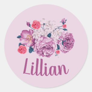 Lillian Name Floral Custom Vintage Flower Girl Classic Round Sticker