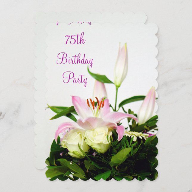 Lillies & Roses Bouquet 75th Birthday Invitation (Front/Back)