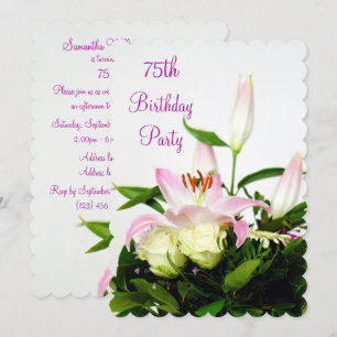 Lillies & Roses Bouquet 75th Birthday Invitation