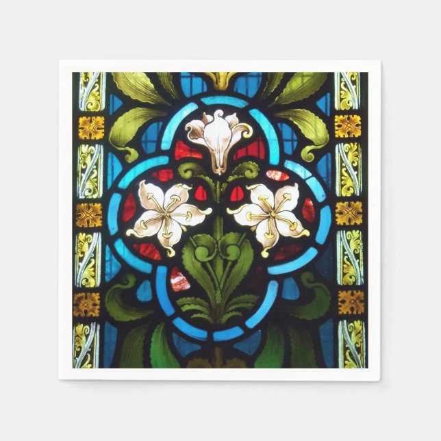 Lillies Stained Glass StColumb Minor Cornwall Napkin (Front)