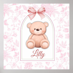 Lilly Custom Pink Teddy Bear Nursery Design Poster